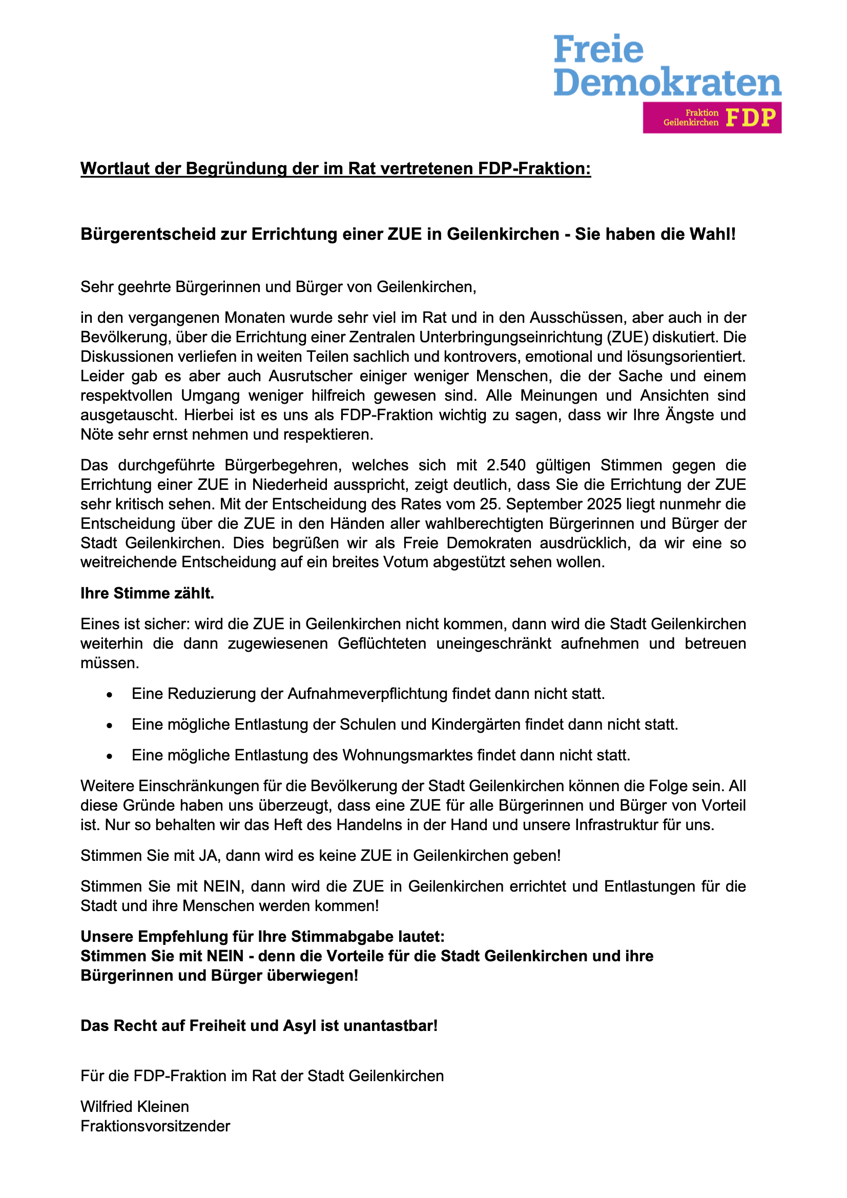 Wortlaut der Begründung FDP